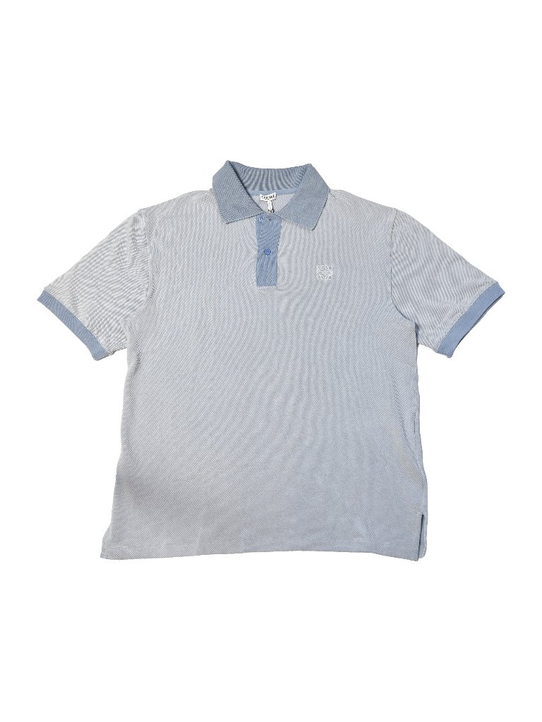 Loewe Logo Embroidered Cotton Pique Polo Shirts Sky Blue